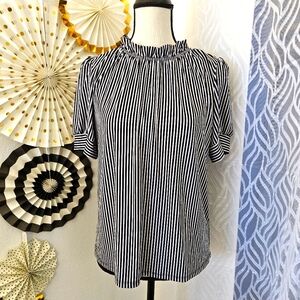 Adrianna Papell | Black & White Striped Top | Size Small